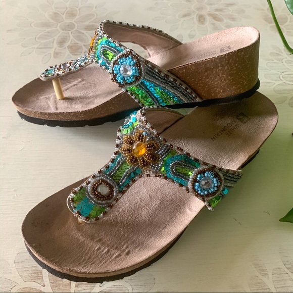 white mountain beaded sandals